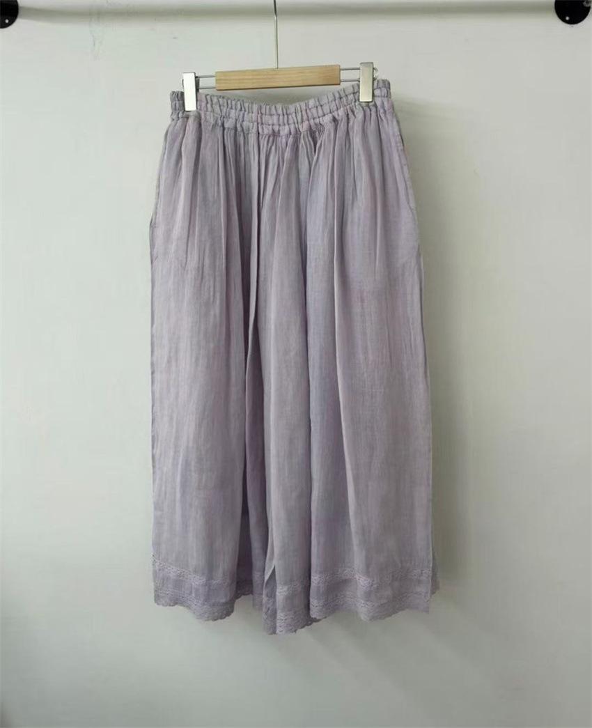 

Johnature Літні японські мереживні широкі брюки Літні широкі брюки з гумкою на талії Повсякденні вінтажні жіночі штани One Size фіолетовий