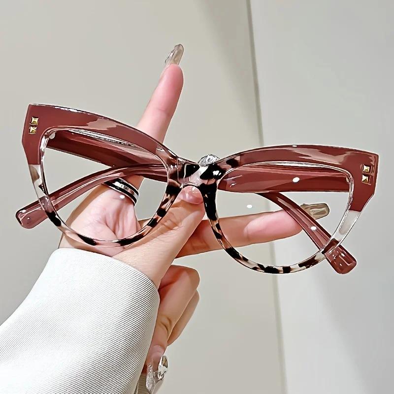 Fashion Rivet Anti-blue Light Cat Eye Reading Presbyopia Glasses Women Oversized FULL Frame Trendy Far Sight Eyeglasses