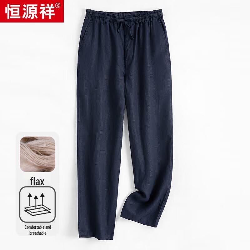 Hengyuanxiang Men s 100% Linen Casual Trousers L