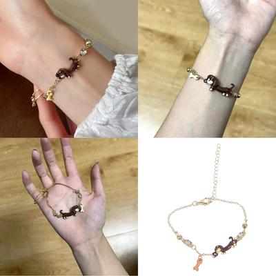 Handmade Dachshund Charm Bracelet Playful Dachshund Dog Bracelet Accessory Elegant Wrist Chain Charm for Pet Fans