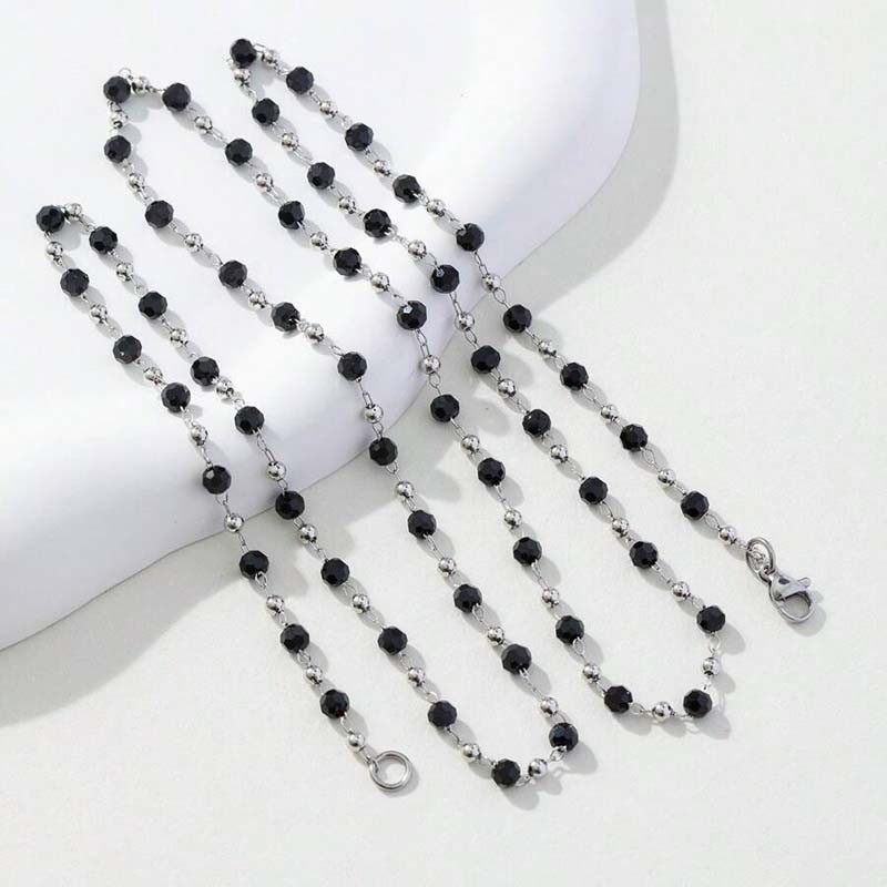 2024 New Fashion Black Glass Long Y-shaped Necklace for Women Fashion Zinc Alloy Color Round Bead Chain Necklaces Zircon Gift