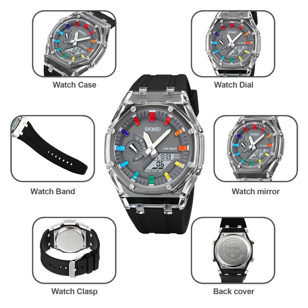 SKMEI Digital Watch 50M Water Resistant Backlight Wrist Watch World Time Stopwatch Daily Alarm