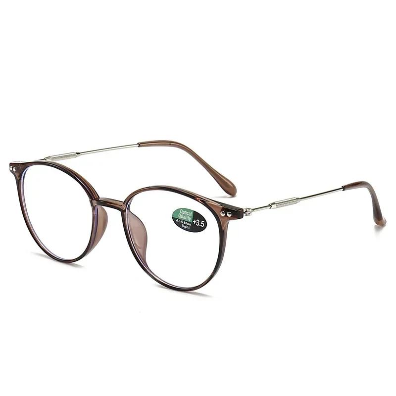 Round Anti Blue Light Reading Glasses Presbyopic Eyeglasses with Degree +1 0 To +4 0 for Computer Use