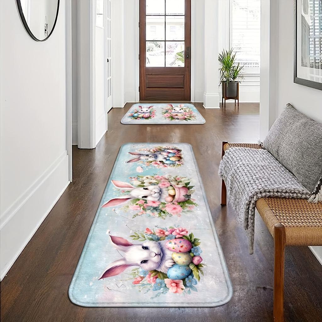 1Pcs Anti Fatigue Kitchen Rugs,Festive Easter Rabbit Print Waterproof Non-Slip Thick Cushioned Kitchen Mat Heavy Duty Comfort Standing Mat for Kitchen