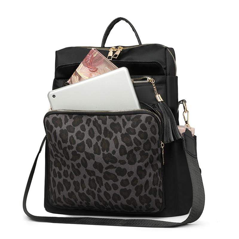 Vintage Leopard Print Stitching Backpack Multi-functional Shoulder Bag Large Capacity Student Backpack