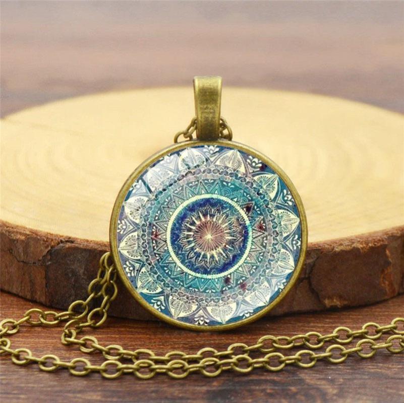 Mandala Yoga Time Gem Necklace, Fashion Glass Pendant Necklace Jewelry