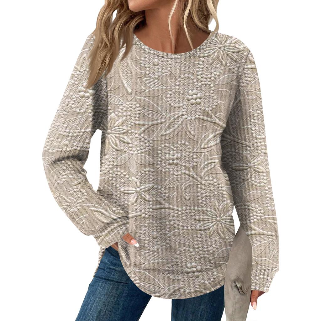 Women's Fashion Long Sleeve Floral Loose Long Sleeve Round Neck Casual Top