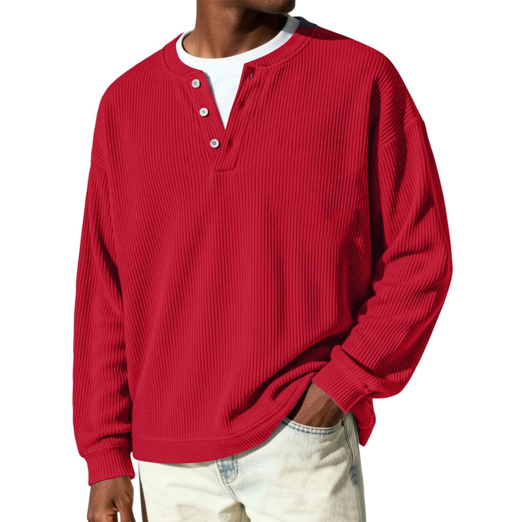Men's Button-Down Collar Long-Sleeve Ribbed Knit Pullover