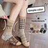 AB Side Bow Tie Socks, Women's Mid-calf Socks, Spring and Autumn Sweat-absorbing, Breathable, Odor-proof Boneless Socks, Long Calf Socks