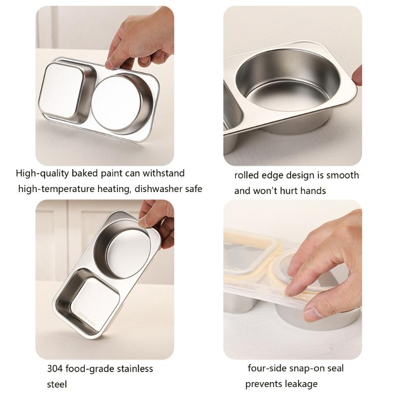 Stainless Steel Meal Preparation Container Double Compartments Lunch Holder For Offices Commutes And Outdoor Activity