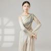 Long Slit Classical Dance Mesh Top Prints Chinese Hanfu  Women Dance Wear