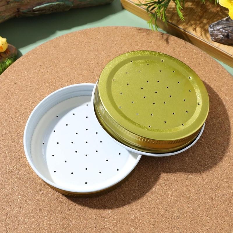 10Pcs Bees Entrance Feeders Perforated Iron Jar Lid Bees Hives Waterer Bees Canning Feeder Beekeeping Supplies