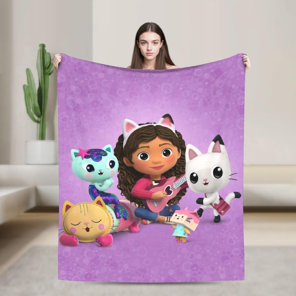 Cartoon Cute Gabby Dollhouse Blanket Cover  Fleece Throw Blankets Summer Air Conditioning Decoration Soft Warm Bedspread