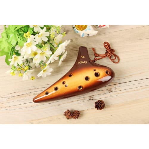 TNG Ocarina, Single 12-Hole Alto Ocarina with Yellow Kiln Glaze, Premium C Key (AC) (Includes Fingering Chart), Perfect for Wind Instruments, Glazed F