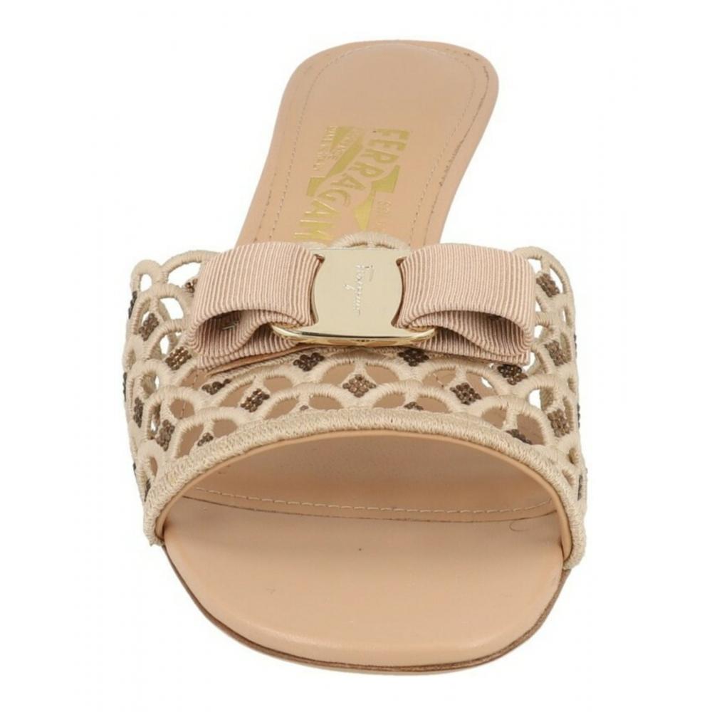 Salvatore Ferragamo Glo Bow Mules Beige