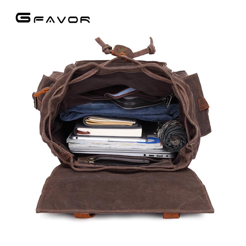 Zaino in Tela Cerata da Uomo - Zaino Impermeabile da Viaggio all'Aperto con Pelle Crazy Horse, Borsa Resistente Vintage a Doppia Tracolla 5358#