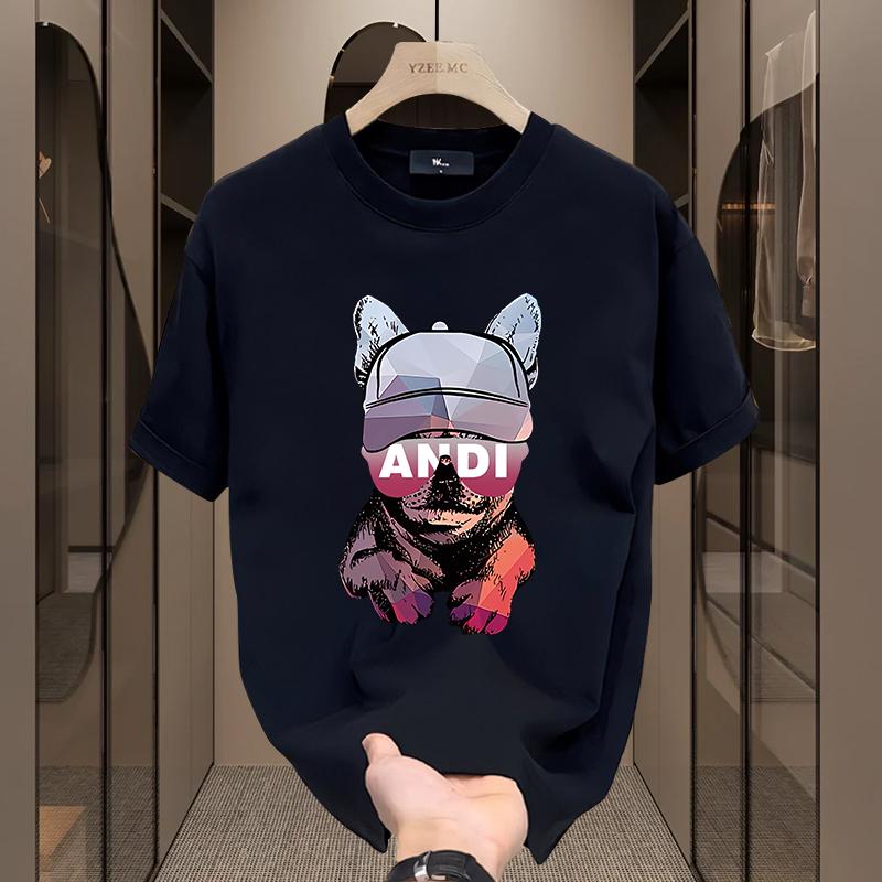 Fashion BrandTMen's T-shirt2024New Short-Sleeved Summer Top Puppy Printed Loose