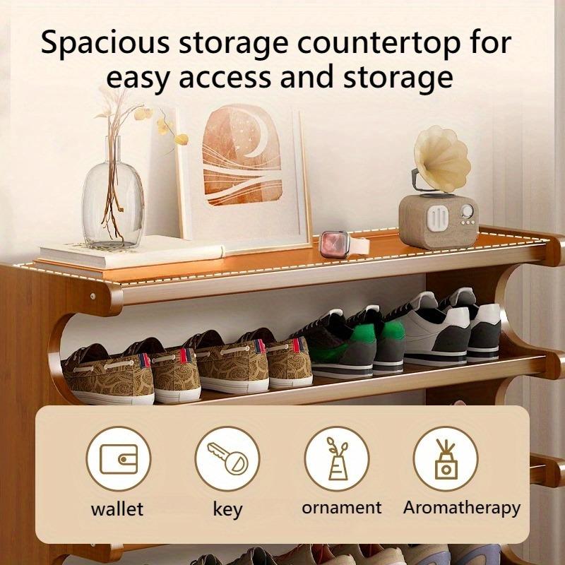 Large Capacity  Shoe Rack - Multi-Tiered Wood and Bamboo Storage Box,  Holds Multiple Pairs of Shoes,  Freestanding Shoe Cabinet