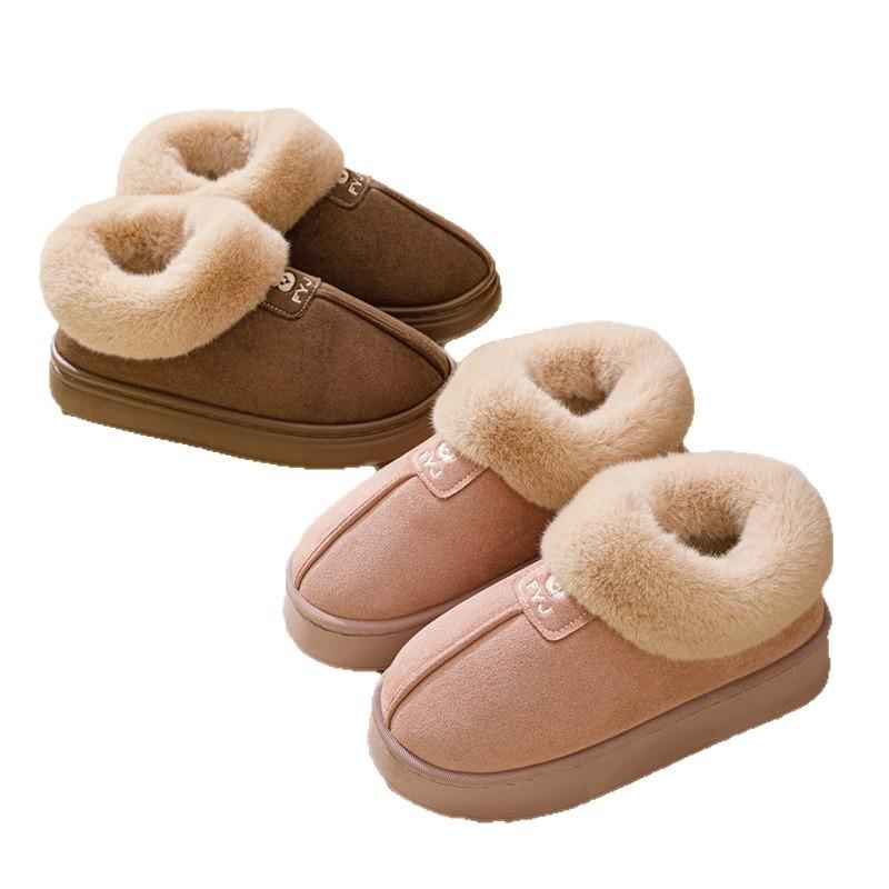 Autumn and winter bag heel cotton slippers warm thick bottom non-slip home indoor thickened cotton shoes fluffy slippers winter