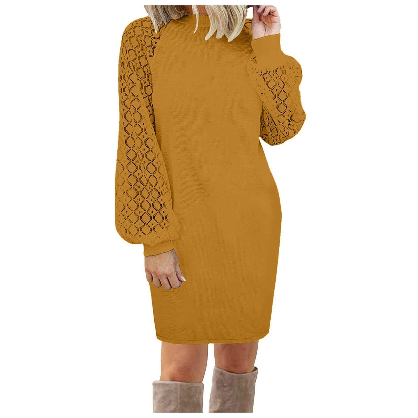 Fashion Women s Long Sleeve Color Casual T-Shirt Women s Irregular Dresses M жёлтый