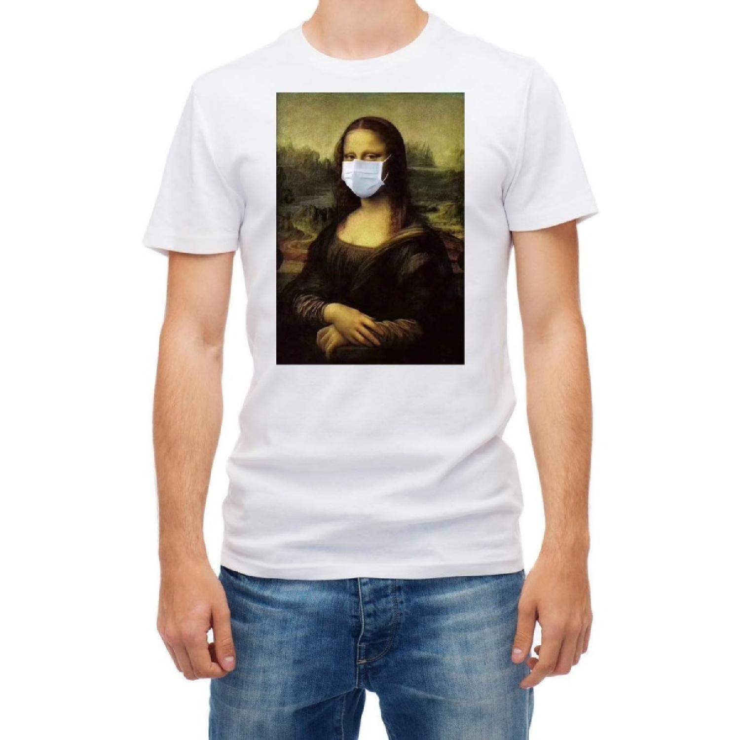Stay Safe Message Mona Lisa Funny, Humor t Shirts White Men Short Sleeve T-Shirt XXXXXL белый