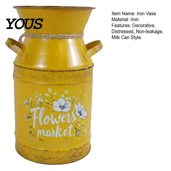 Shabby Flower Pot Rustic Milk Can Vase with Handle, Vintage Jug for Eucalyptus Container Fresh/Dried/Artificial Flowers, Distressed Home Decor