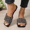 Europe, America 2025 Summer New Rhinestone Slippers Flat Slippers Women's Casual One-word Sandals Beach Shoes