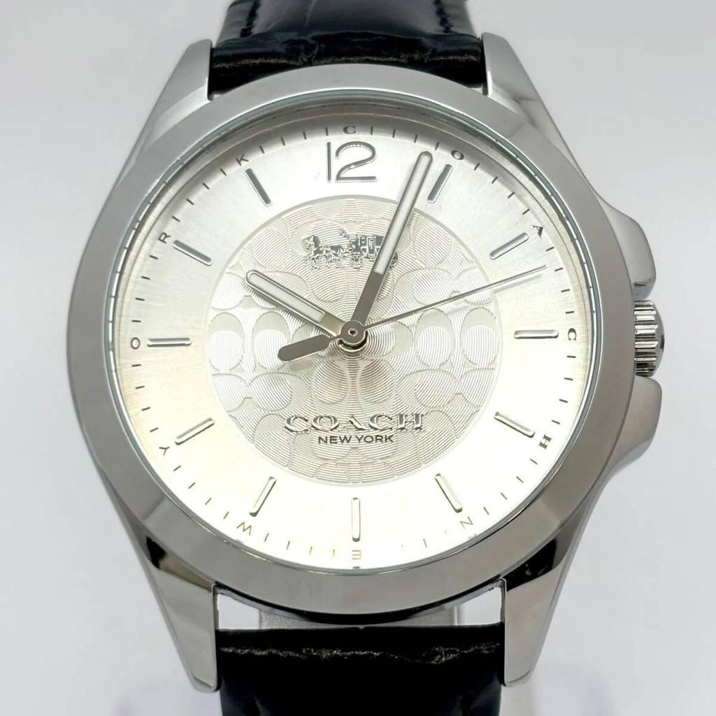 Used [Good Condition/New Battery] COACH Coach Signature Men's Watch Silver CA.141.7.95.1962 New Belt