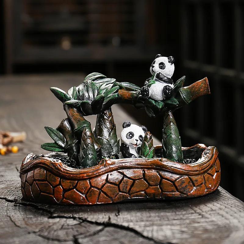 Bamboo Panda Incense Backflow Burner Backflow Incense Holder Waterfall Incense Burner Home Living Room Decorations Office