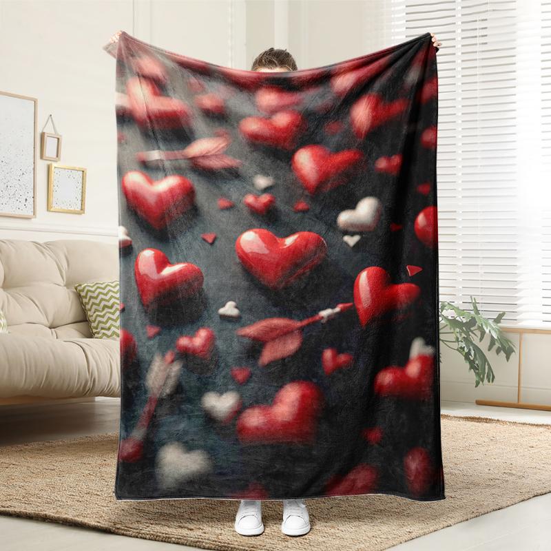 3D Red Heart Arrow Seamless Print Throw Blanket,warm,couch,bed,window seat,ideal for intimate leisure,anniversary present