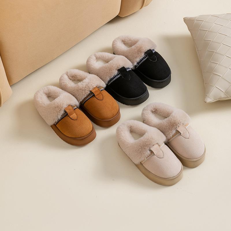 Cotton slippers home slippers autumn and winter ethnic style velvet cotton mop thickened cotton shoes warm non-slip wool slippers