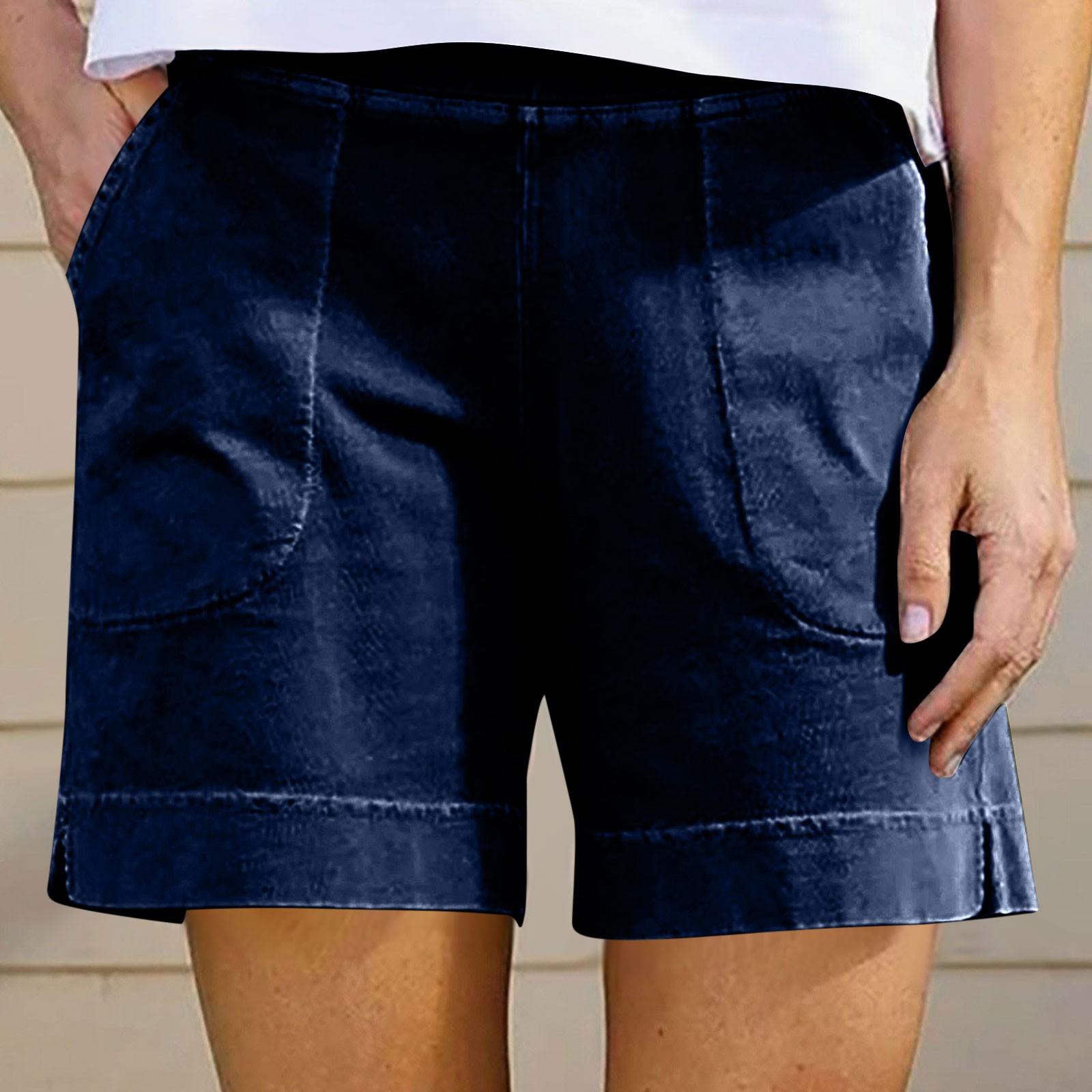 

Жіночі повсякденні літні пляжні шорти на гумці Однотонні повсякденні шорти XL Темно-синій