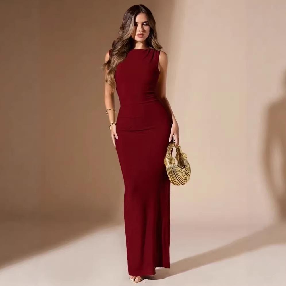 2026 Europäisches & Amerikanisches Elegantes Ärmelloses Plissiertes Figurbetontes Langes Abendkleid für Damen