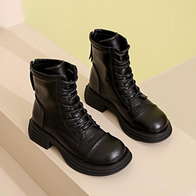

[Customized] A6615 New 2025 Autumn Elastic Boots Flat Heel Medium Boots Martin Skinny Boots Leather Boots 100 35
