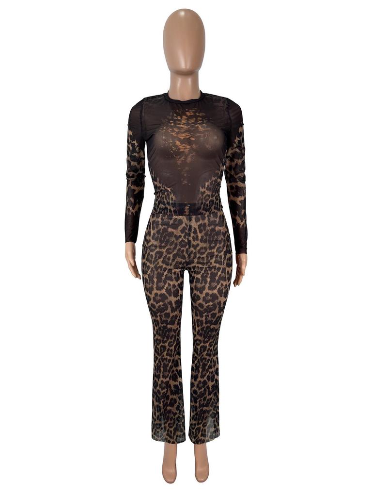 Women's Fashion Leopard Print High-Waist Two-Piece Set