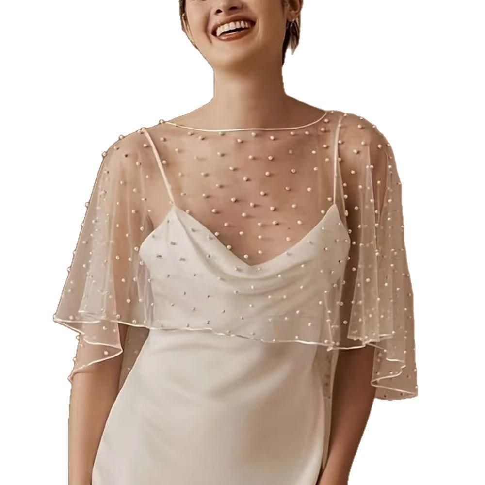 

Pearl Evening Dresses Scarves Front Short Long Back Mesh Scarf Ladies/Girls