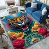 Vibrant Leopard Print Area Rug – Colorful Floral & Tiger Design, 800g/m² Crystal Velvet, Large Siz Perfect for Li