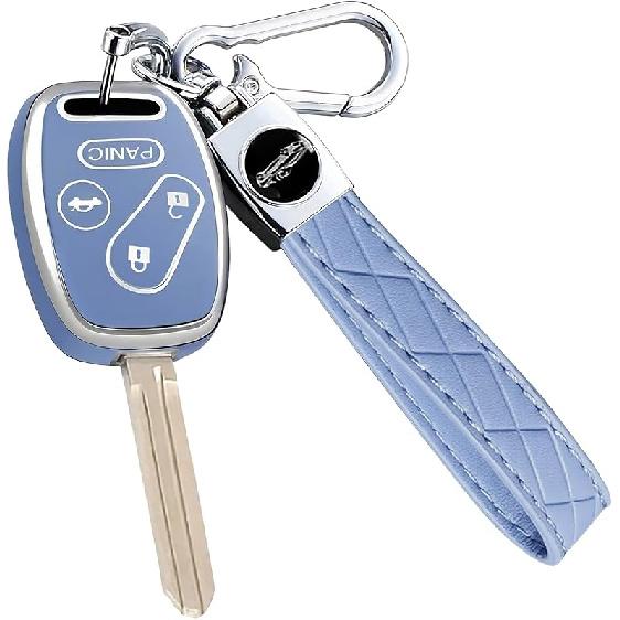 Key Fob Cover For Honda With Leather Keychain, Premium TPU Key Case Compatible With 2003-2015 Honda Accord Crosstour Civic EX CR-V Pilot Element
