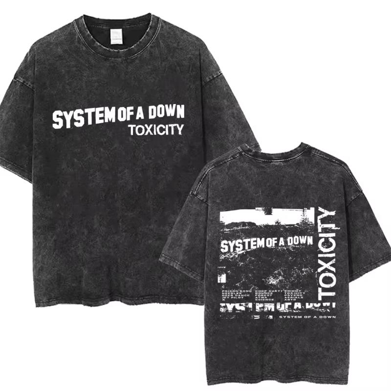 System of A Down Toxicity Album Graphic Washed Tshirt Unisex Women Rock Oversized T Shirts Unisex Vintage Alternative Metal Tshirts