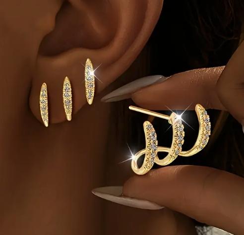 2pcs Elegant Rhinestone Three-Claw Earrings for Women Luxurious & Cute Design Earring Party Jewelry Gifts