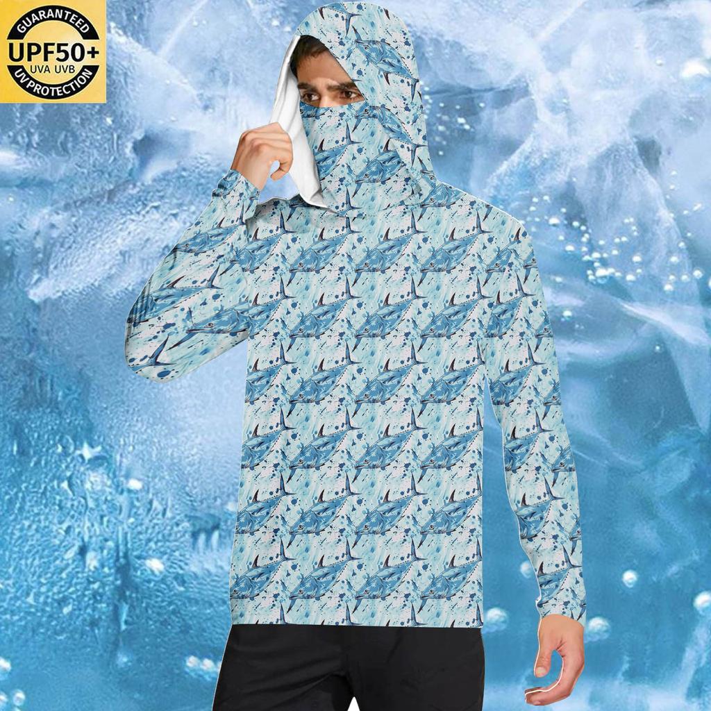 Men's Casual Hooded Long Sleeve Sun Protection Shirt Lightweight Breathable Fabric Quick Dry Outdoor Top with Camouflage Print