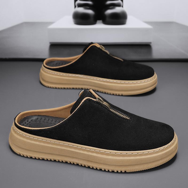 Mens Closed Toe Platform Half Slippers Thick Sole Height Increasing Casual Outdoor Slip On Lazy Slippers