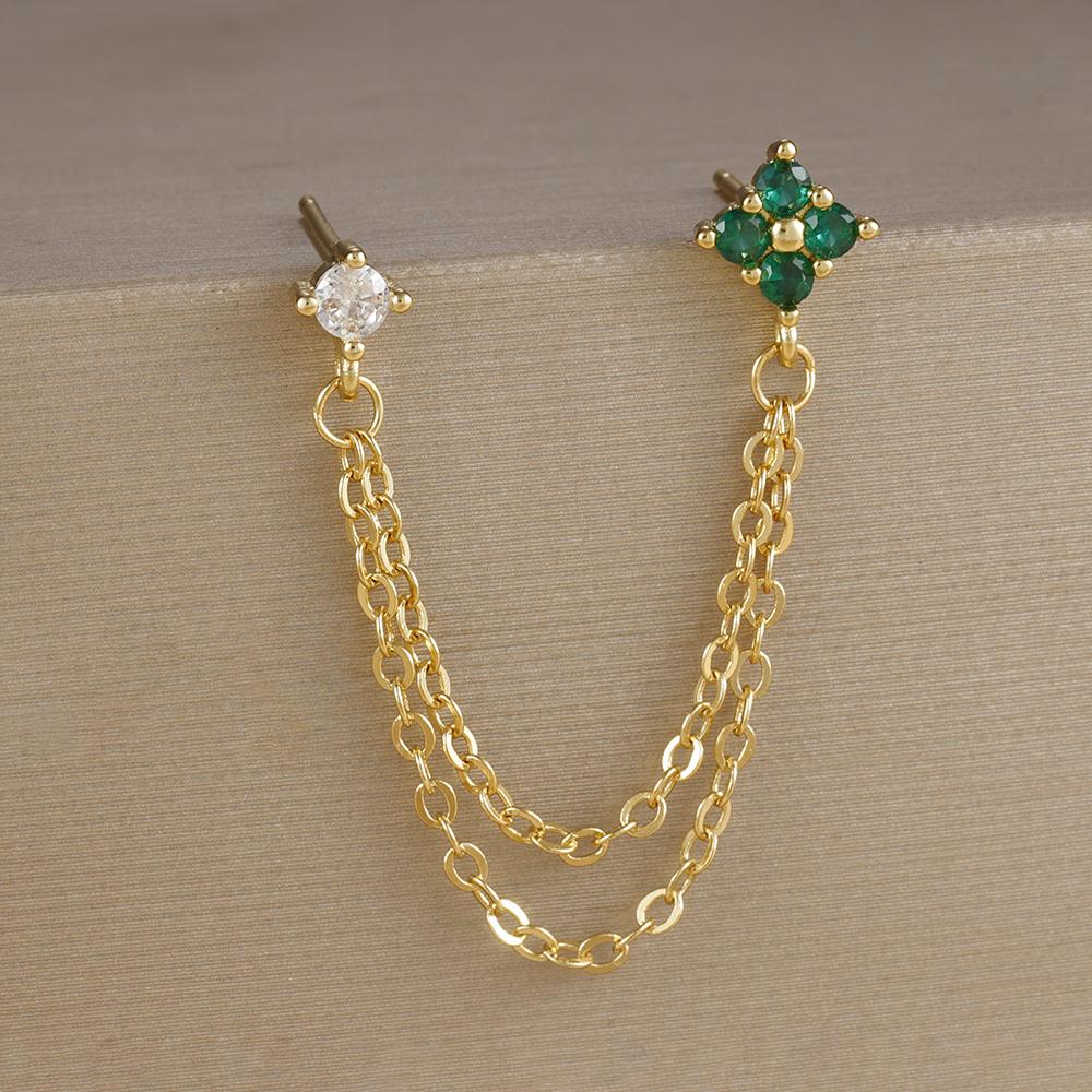 

Изысканные серьги-кольца с зеленым цирконием и цветком, 18-каратное золото, цепочка из нержавеющей стали, серьги для пирсинга, роскошные ювелирные изделия, aretes mujer