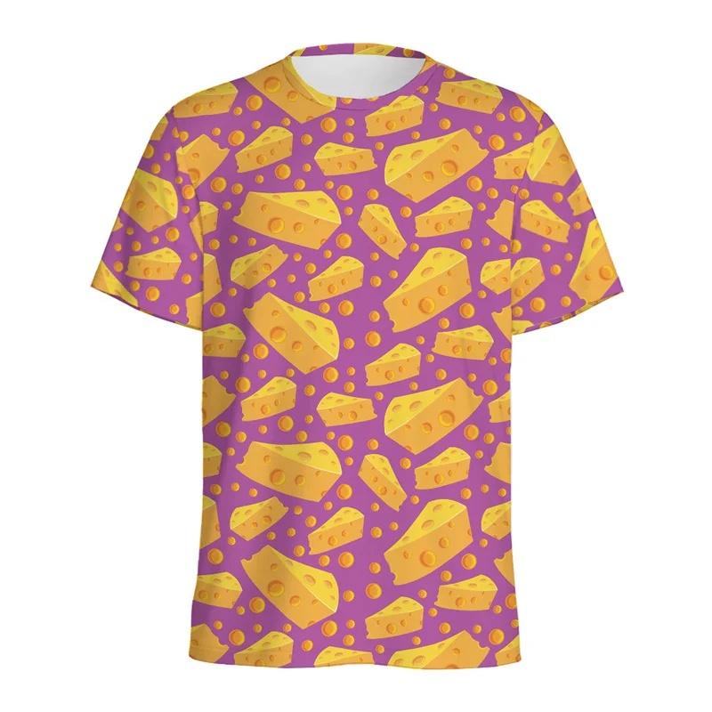 Men Kids Cartoon Cheese Chocolate Pattern T-shirt 3D Printed Summer Loose Short Sleeve Top Street Round-Neck Tee