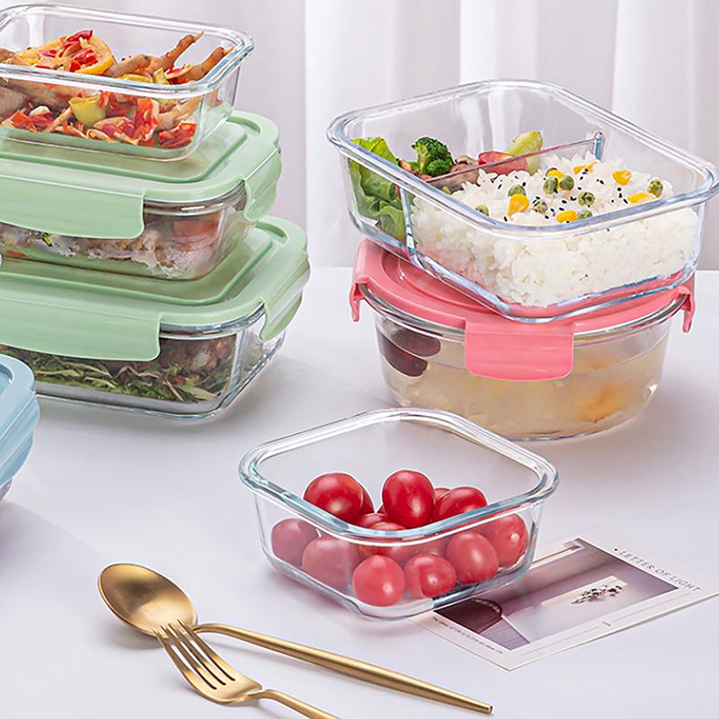 1/2/3 Fack Förtjockad Läckagesäker Mikrovågsugnssäker Matlåda Hög Borosilikatglas Bento-låda Med Lock Lufttäta Matlådor