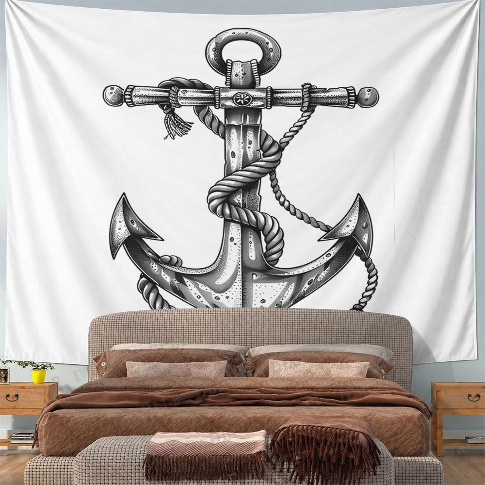 Vintage Nautical Anchor Design Pattern Wall Hanging Tapestry Decorative Tapestry Home Decor for Bedroom and Living Room