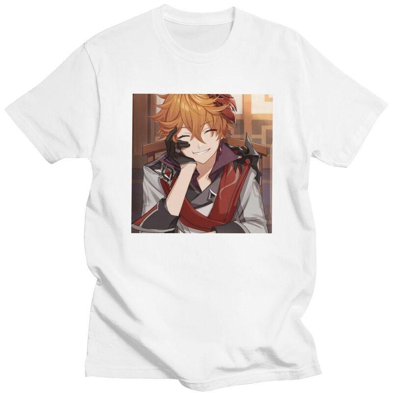 Maglietta Personalizzata Childe Tartaglia Genshin Impact da Uomo 100% Cotone T-shirt Maniche Corte Magliette Vestibilità Slim Clothing