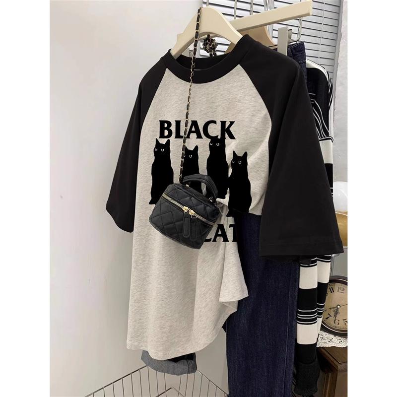 Sweet short-sleeved t-shirt women s summer new design sense niche shoulder sleeves dopamine wear loose top M