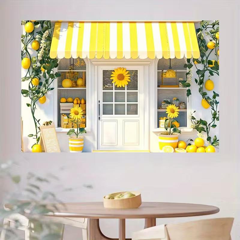 2D Cheerful Yellow Lemon Shop Backdrop for Bridal Shower & Summer Party
