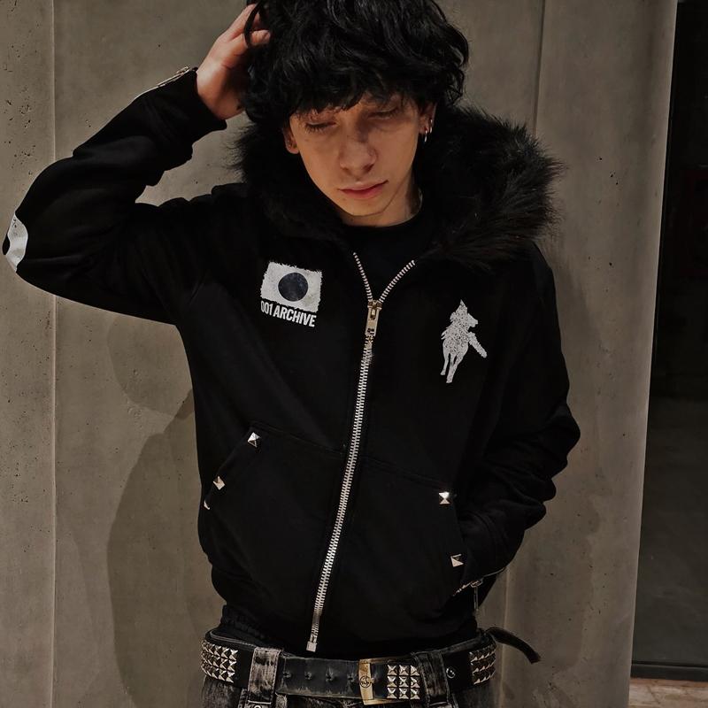 STREETRICH Fur Collar Cardigan Zipper Hooded Jacket Autumn and Winter Punk Hip-hop Rock Dark Style Rock Fashion All-match Y2K Retro Jacket